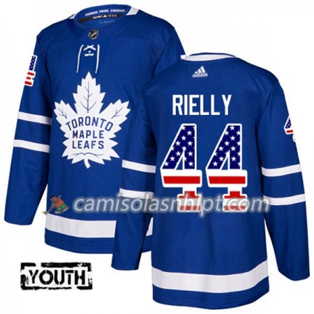 Camisola Toronto Maple Leafs Morgan Rielly 44 Adidas 2017-2018 Azul USA Flag Fashion Authentic - Criança